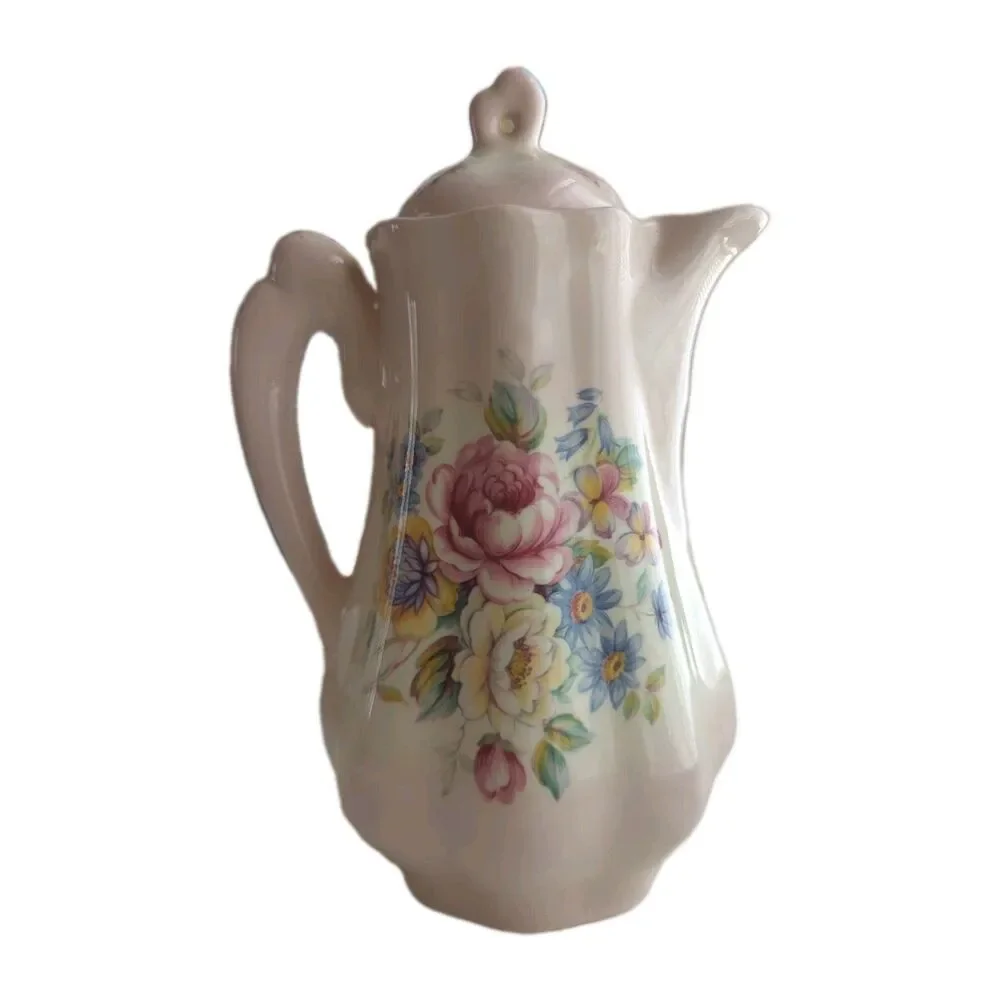 Floral Tea Pot with Lid  Pink With Flowers Ceramic Cottage Decor 9